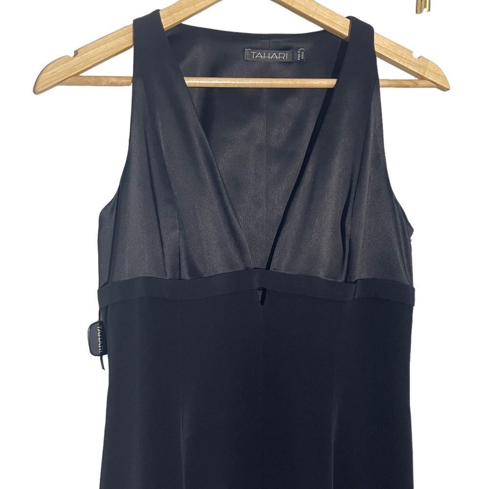 Tahari Vintage Black Low V-Neck Gown Size 6 - Picture 4 of 15